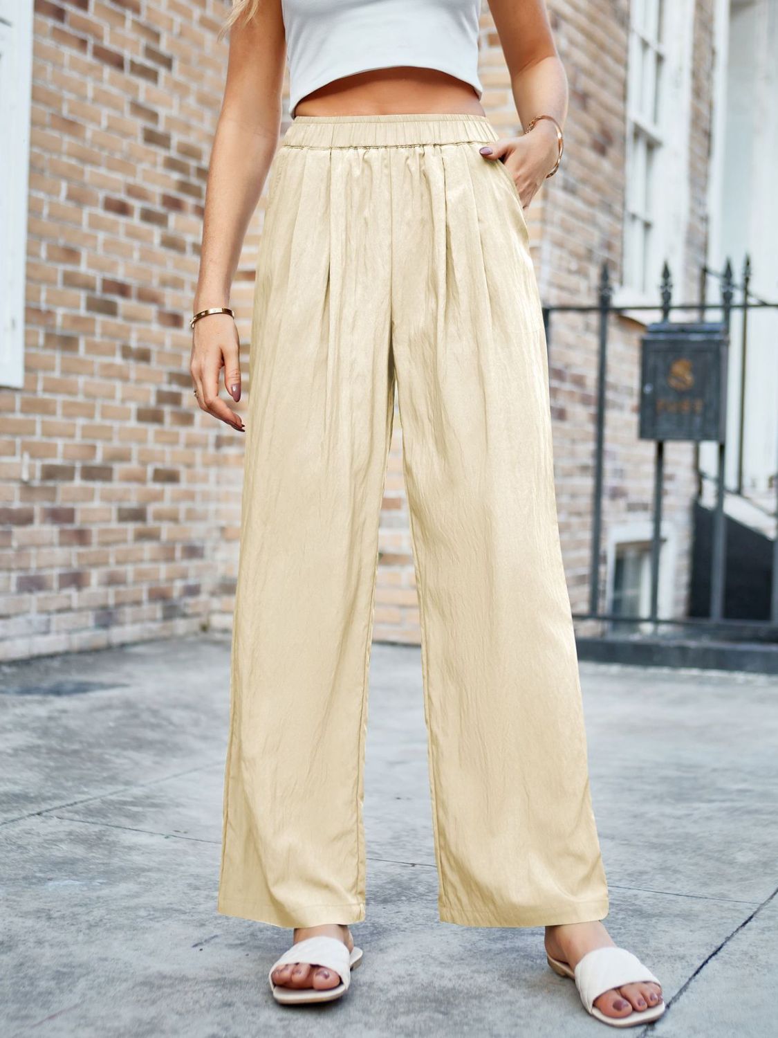 Mandy Elastic Waist Wide Leg Pants