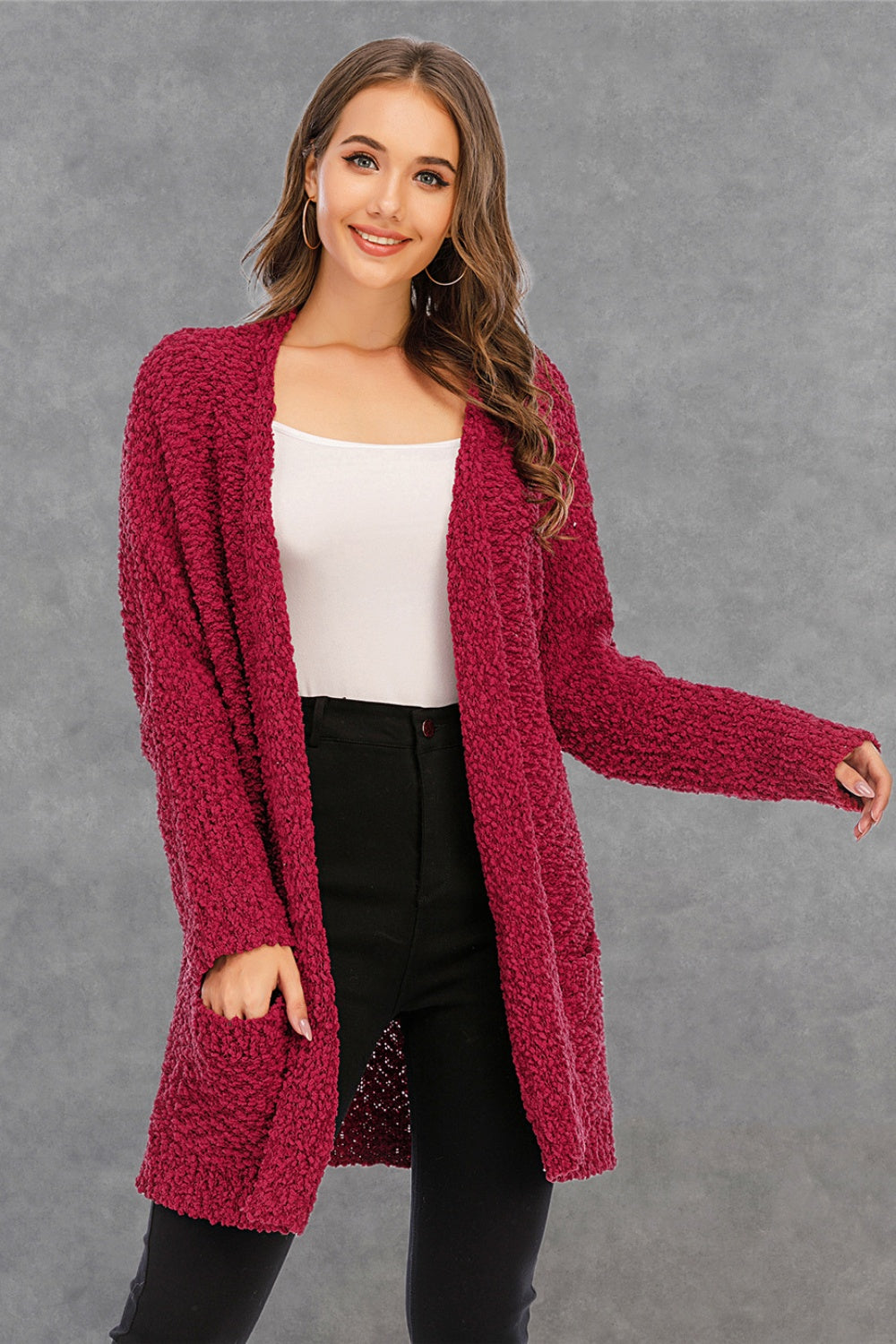 Angel Wings Pocketed Open Front Long Sleeve Cardigan