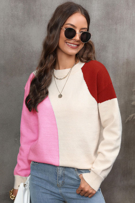 Angel Wings Color Block Ribbed Cuff Drop Shoulder Sweater