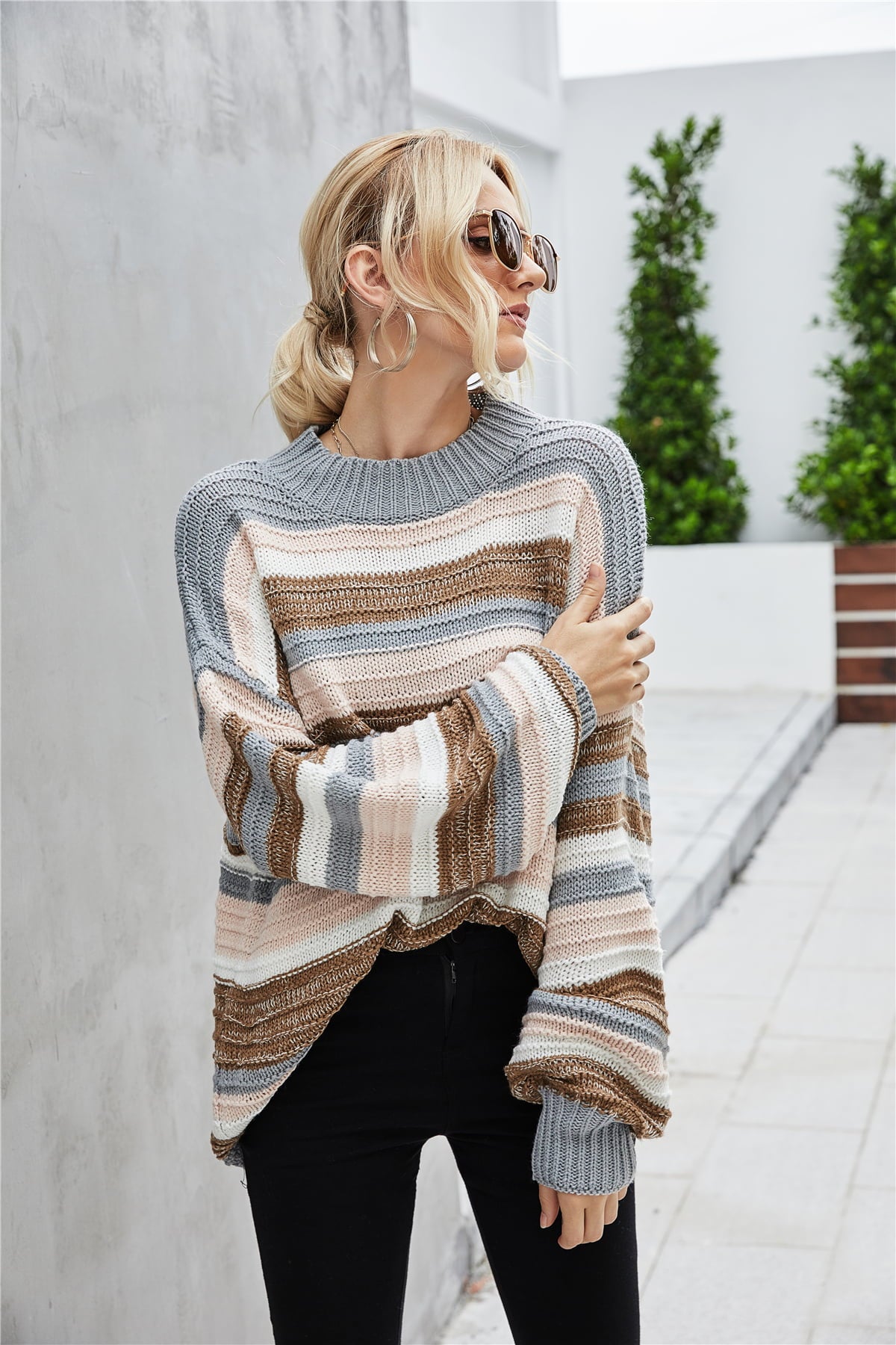 Angel Wings Round Neck Dropped Shoulder Sweater