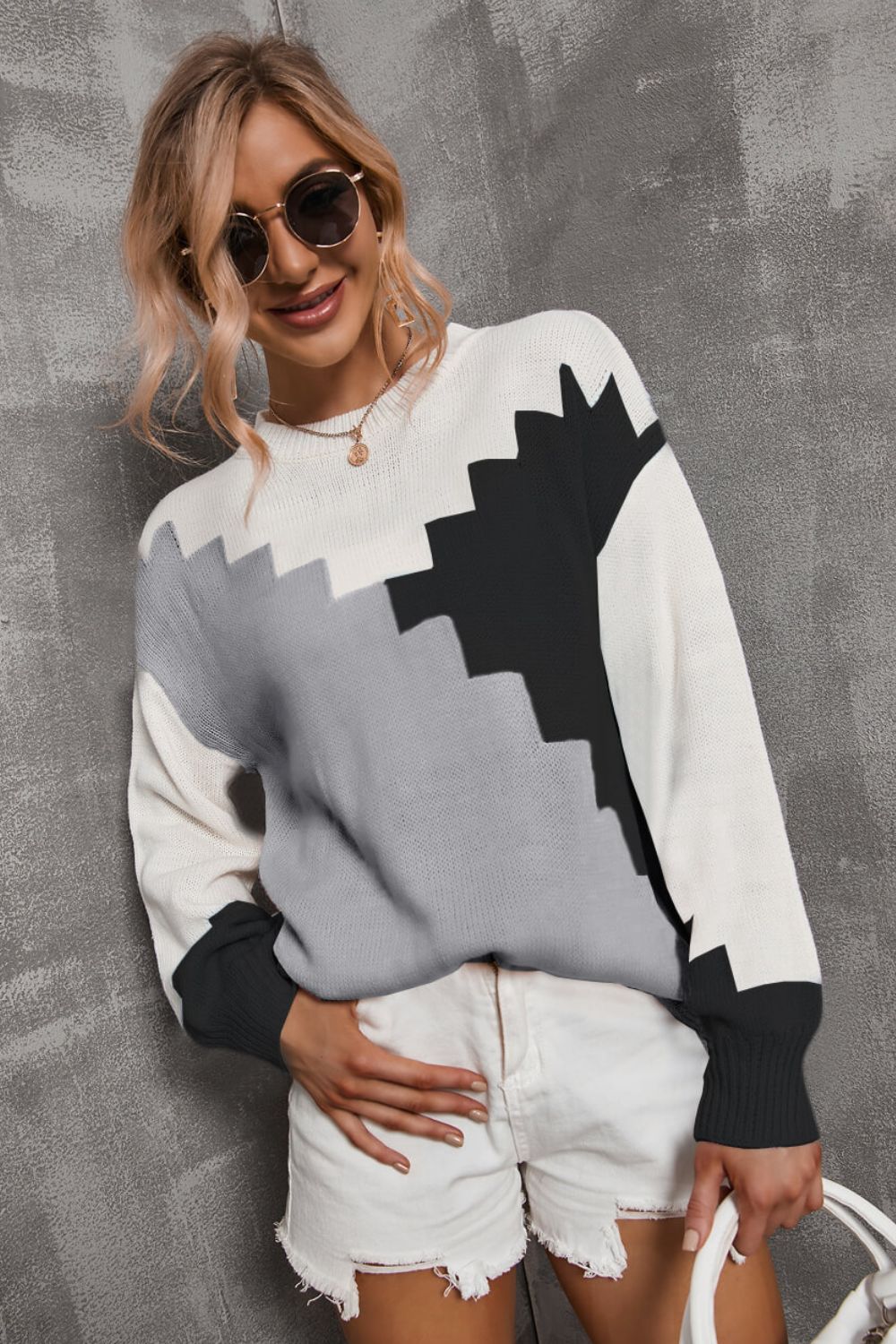 Angel Wings Color Block Dropped Shoulder Knit Pullover