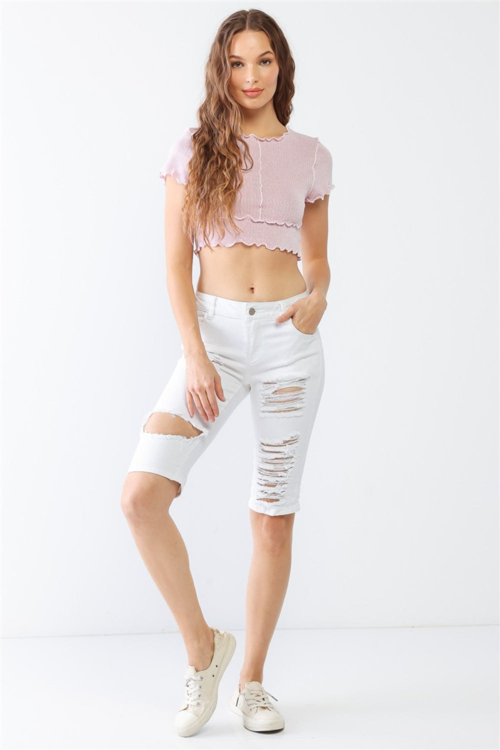 LITZ LA Distressed Bermuda Denim Shorts