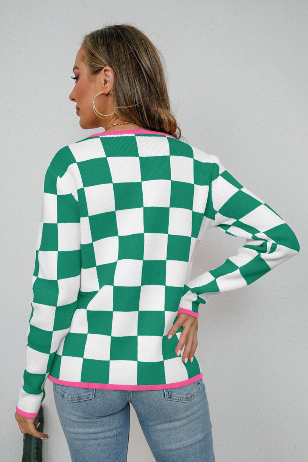 Angel Wings Checkered Round Neck Sweater