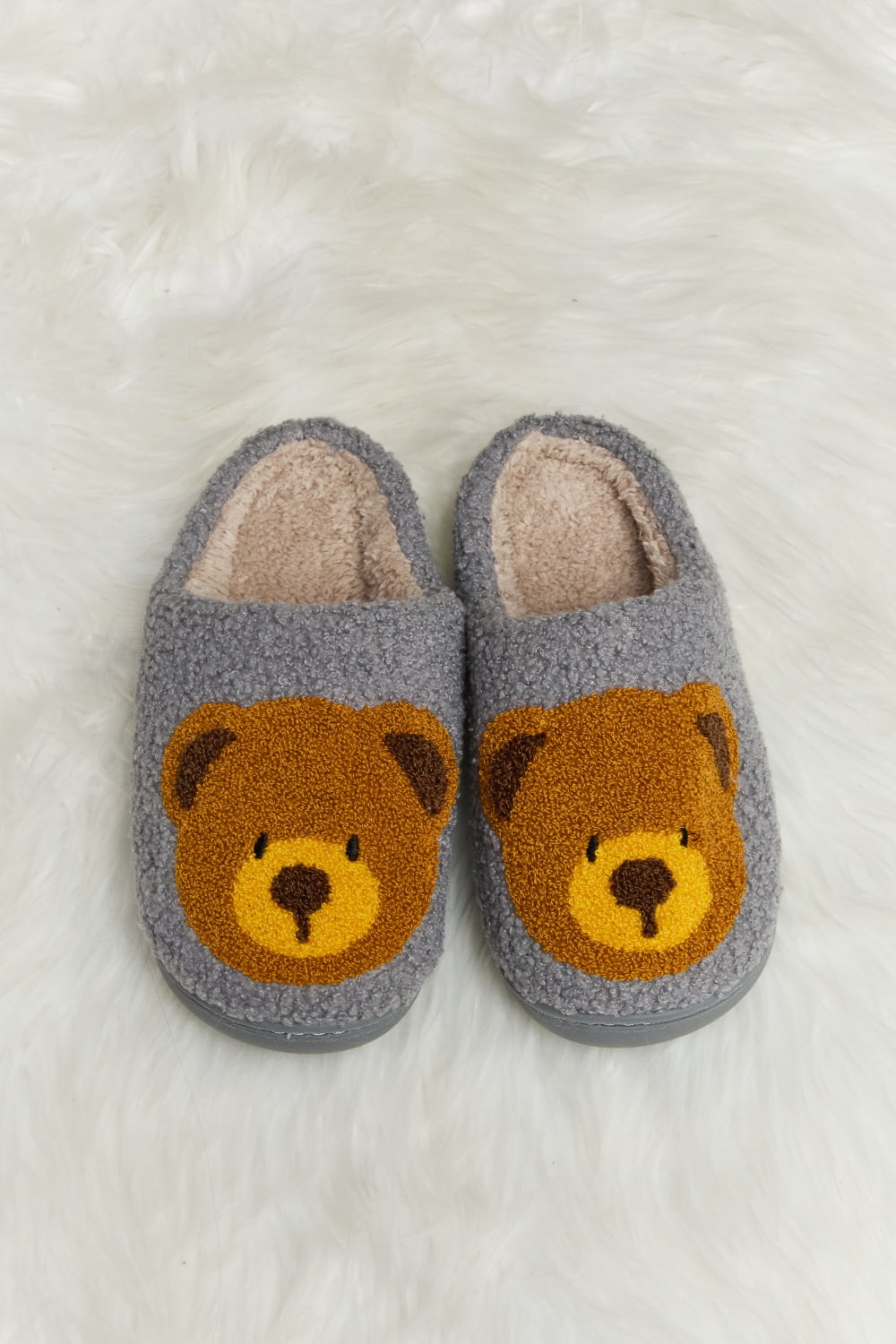 Melody Teddy Bear Print Plush Slide Slippers