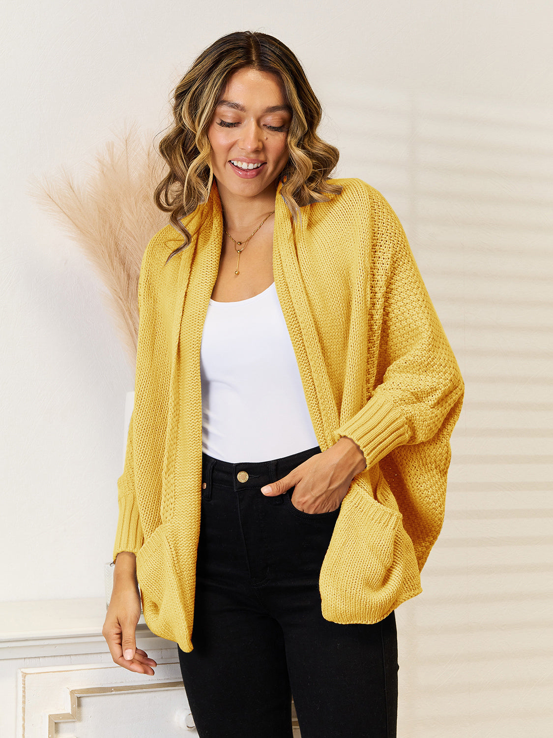 Angel Wings Open Front  Cardigan with Pockets