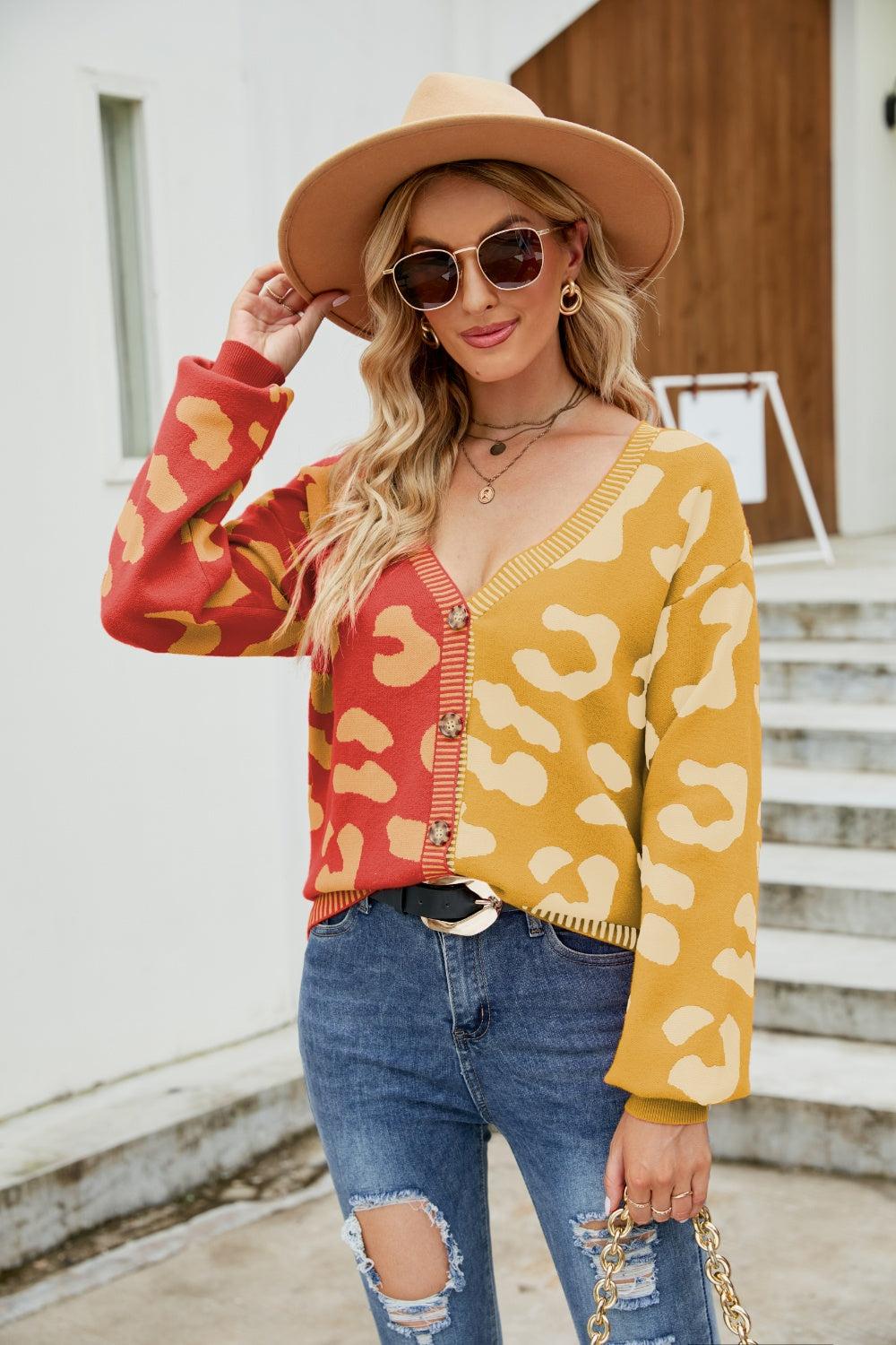 Mandy Leopard Button Up Dropped Shoulder Cardigan