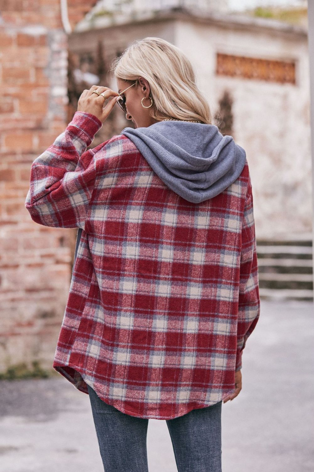 Mandy Plaid Dropped Shoulder Hooded Longline Jacket