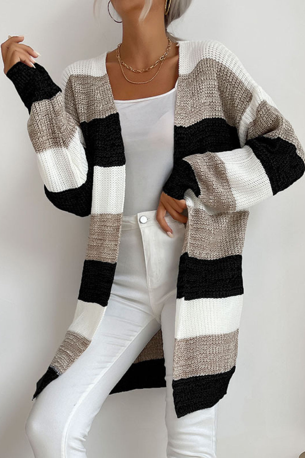 Perfee Striped Long Sleeve Duster Cardigan