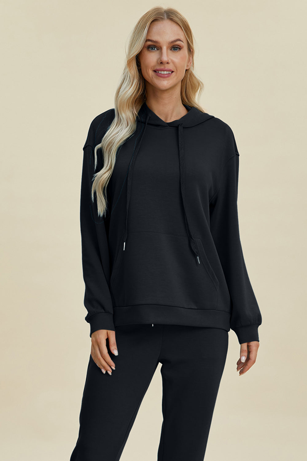 Basic Bae Full Size Air Scuba Drawstring Long Sleeve Hoodie with Kangaroo Pocket