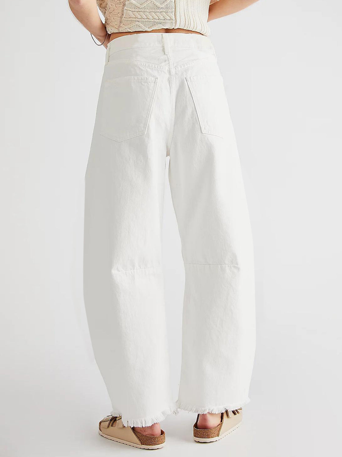 Raw Hem Wide Leg Jeans with Pockets