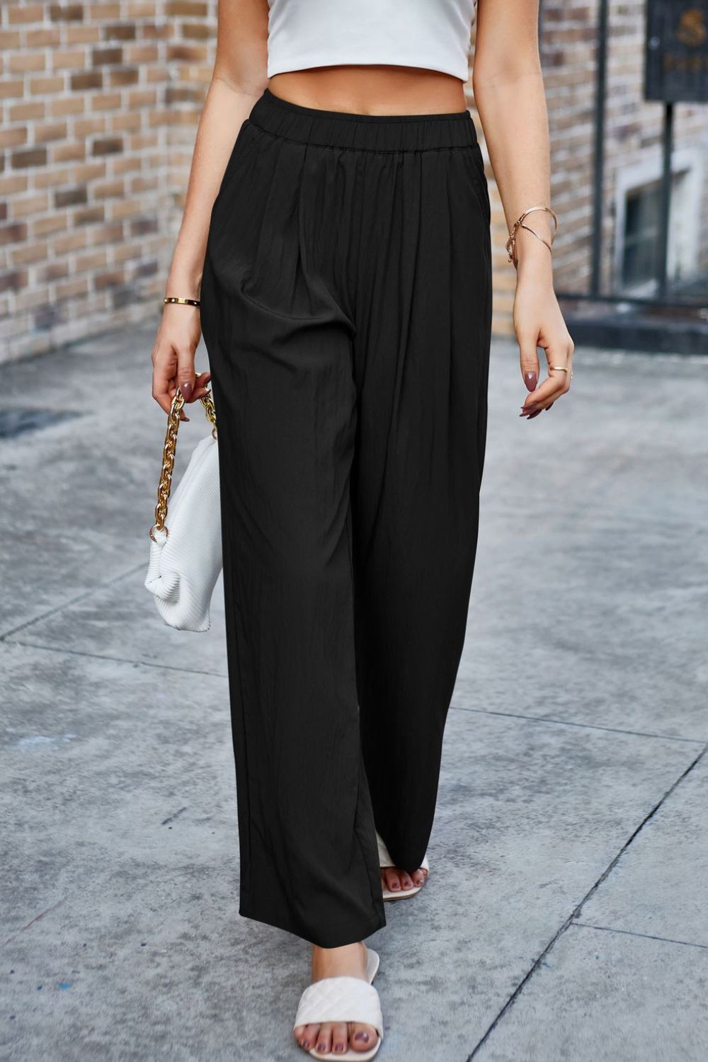 Mandy Elastic Waist Wide Leg Pants