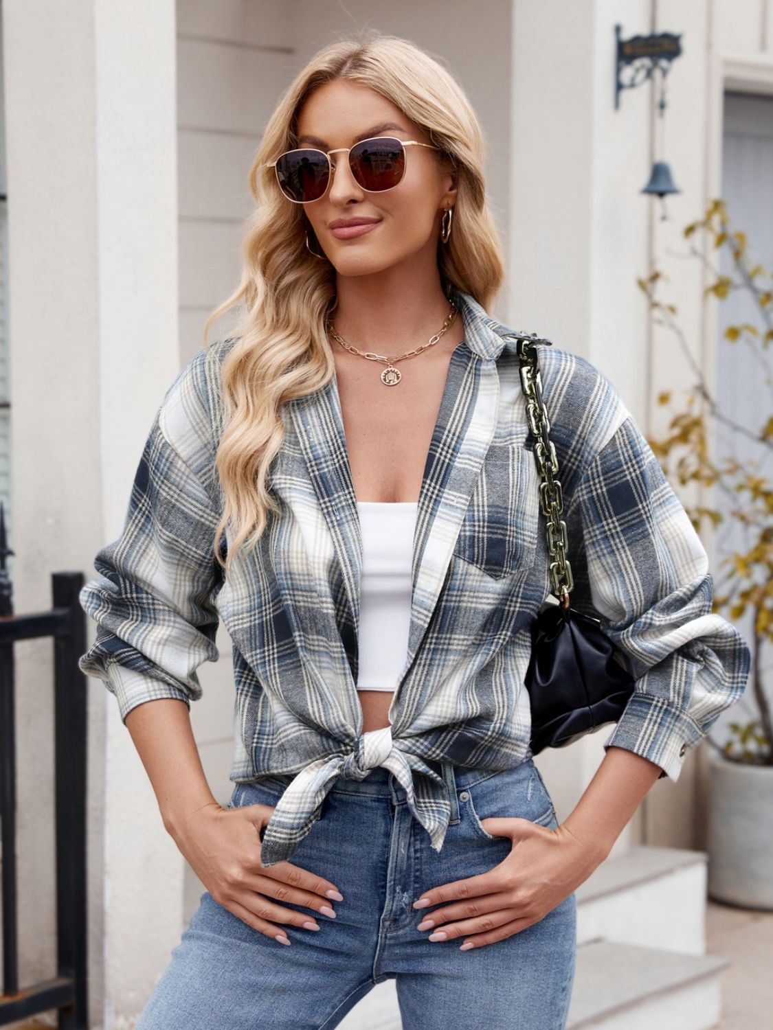 Mandy Plaid Collared Neck Long Sleeve Shirt