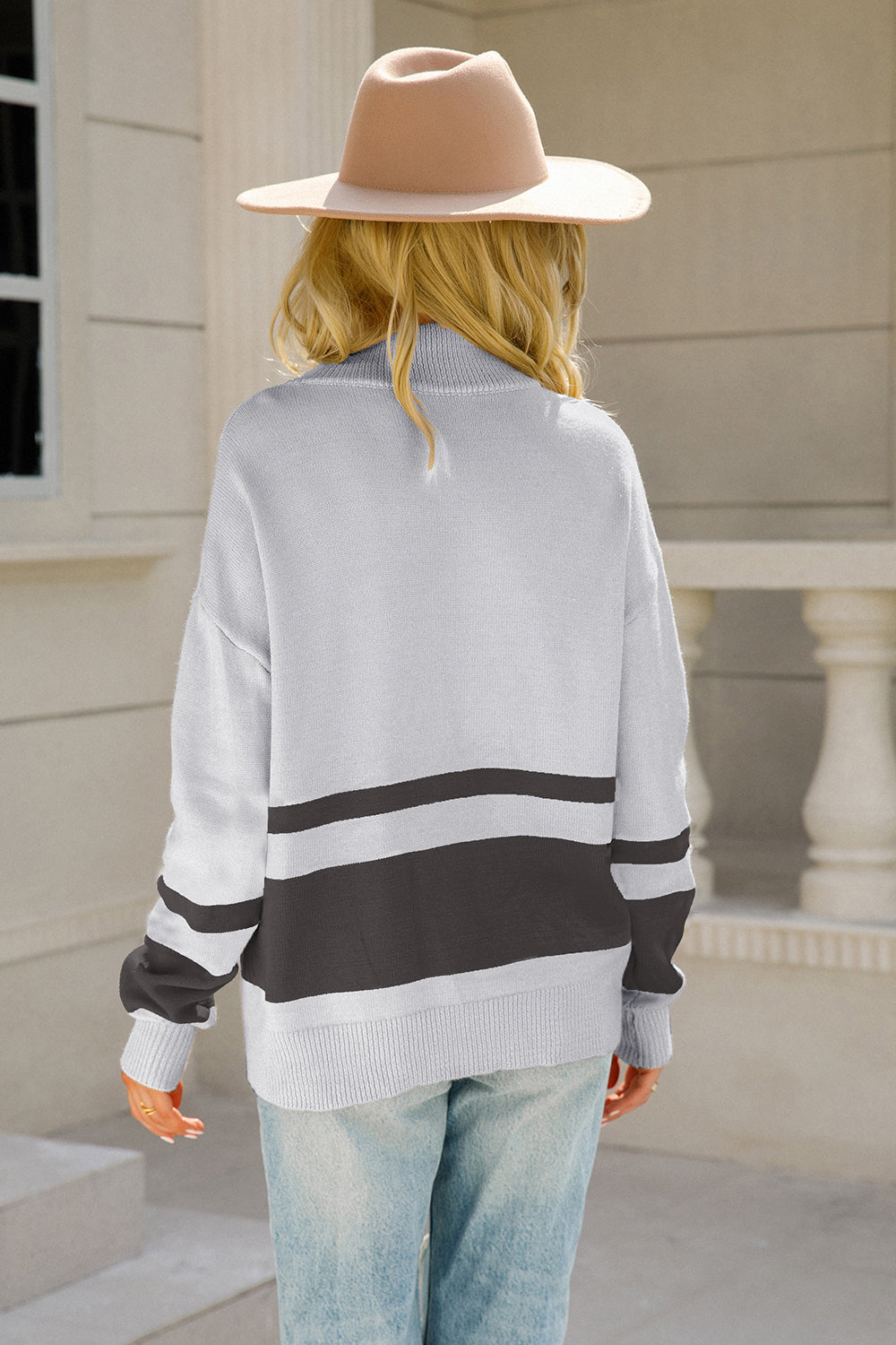 Angel Wings Two-Tone Long Sleeve Zip-Up Knit Top