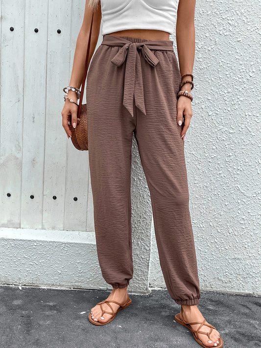 Perfee Tied High Waist Pants with Pockets