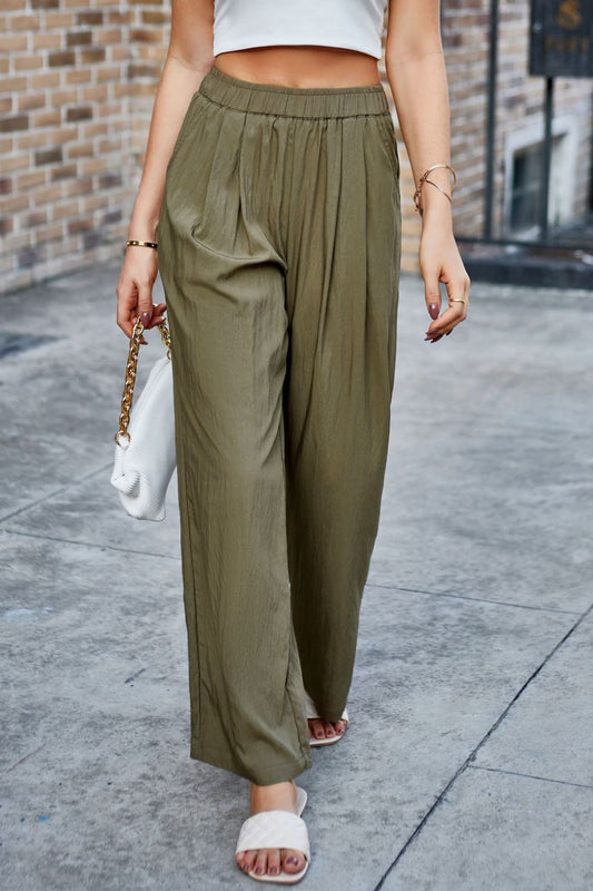 Mandy Elastic Waist Wide Leg Pants