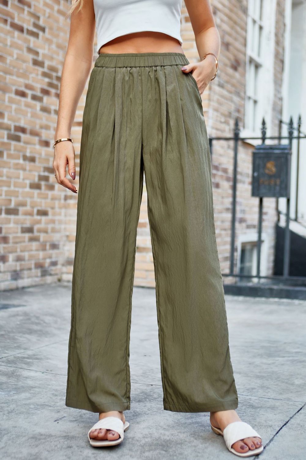 Mandy Elastic Waist Wide Leg Pants