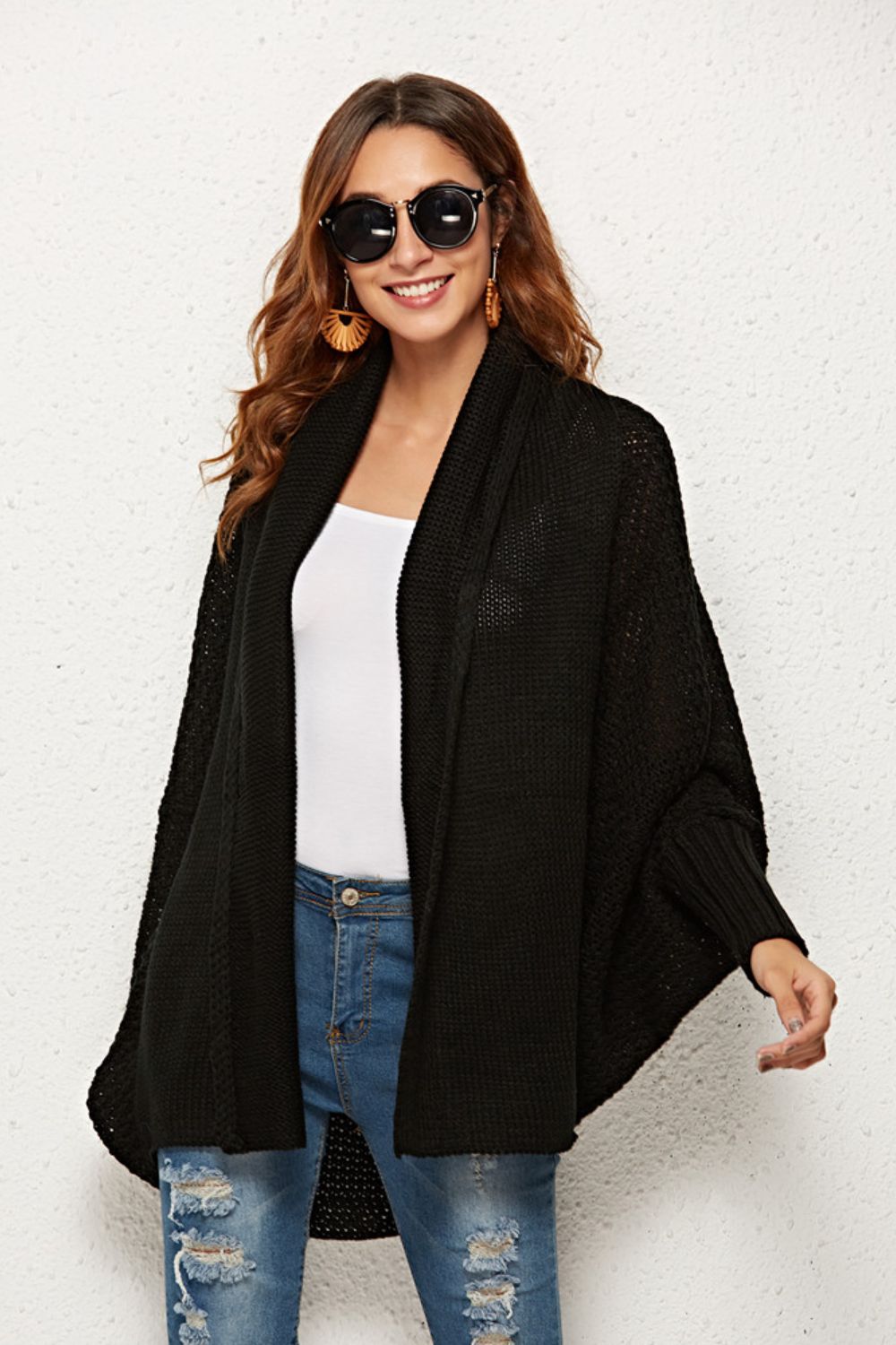 Angel Wings Open Front Dolman Sleeve Longline Cardigan