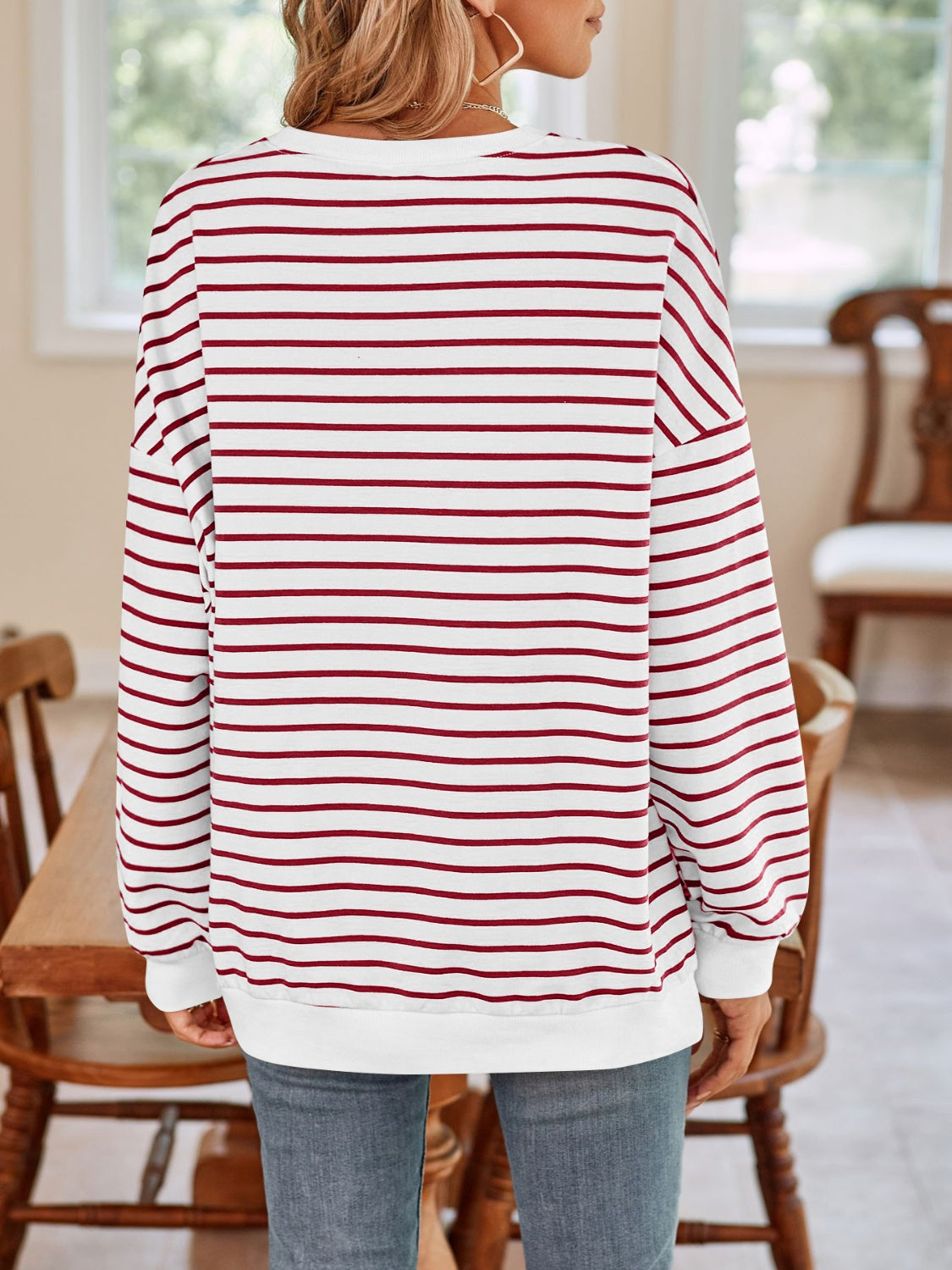 Lovelet Striped Round Neck Long Sleeve Sweatshirt