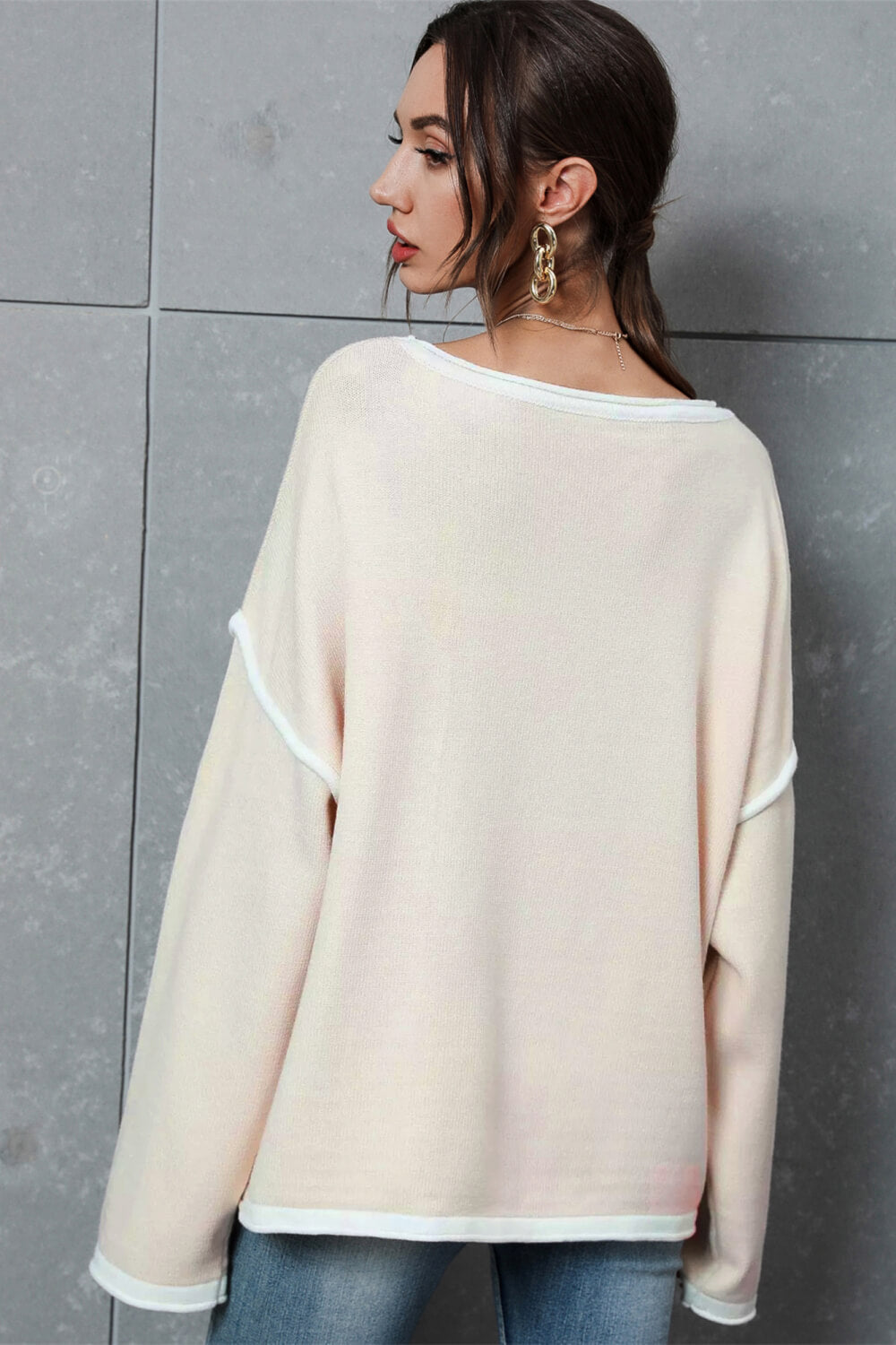 Angel Wings Contrast Detail Dropped Shoulder Knit Pullover