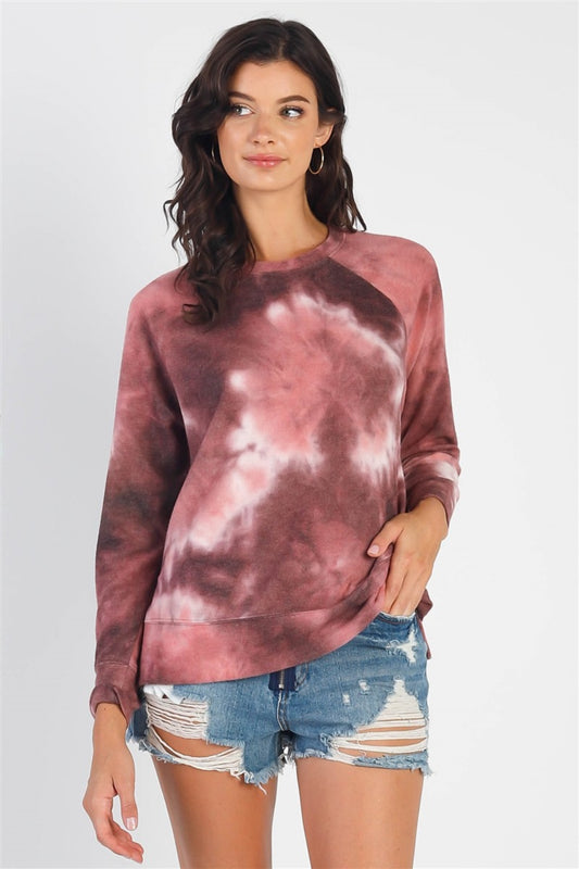 Cherish Apparel Tie-Dye Round Neck Long Sleeve Sweatshirt