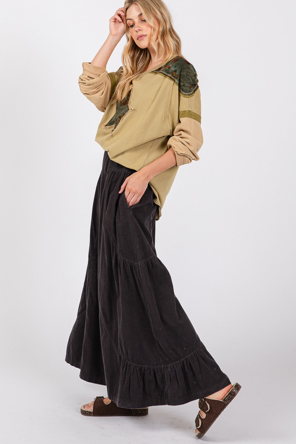 SAGE + FIG High Rise Corduroy Wide Leg Pants