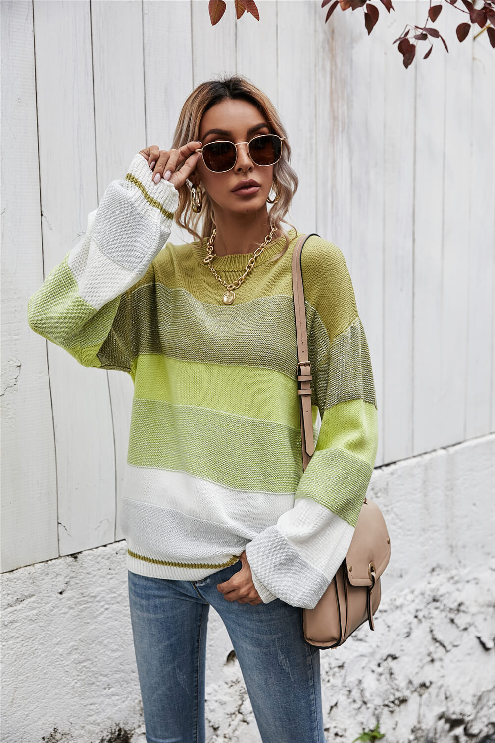 Angel Wings Striped Ribbed Trim Sweater