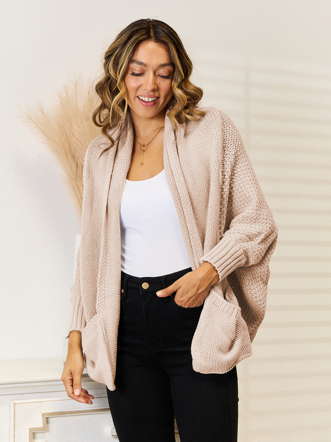 Angel Wings Open Front  Cardigan with Pockets