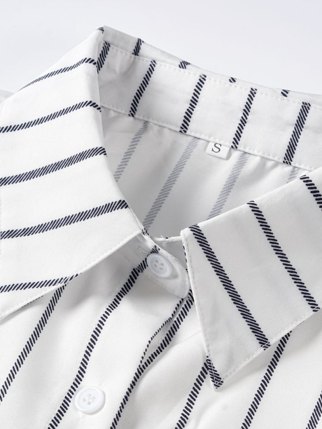 Lovelet Striped Collared Neck Lantern Sleeve Shirt