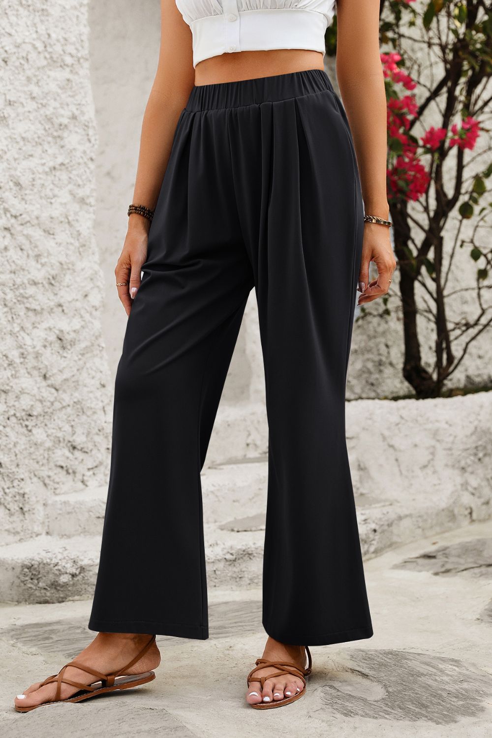 Mandy Elastic Waist Wide Leg Pants