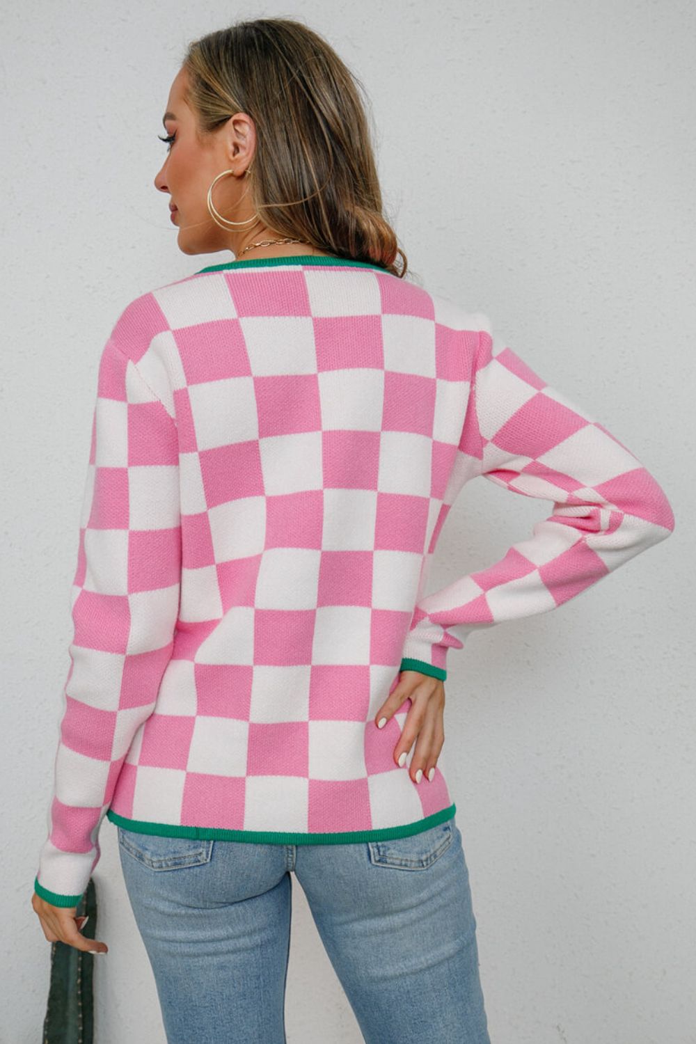 Angel Wings Checkered Round Neck Sweater