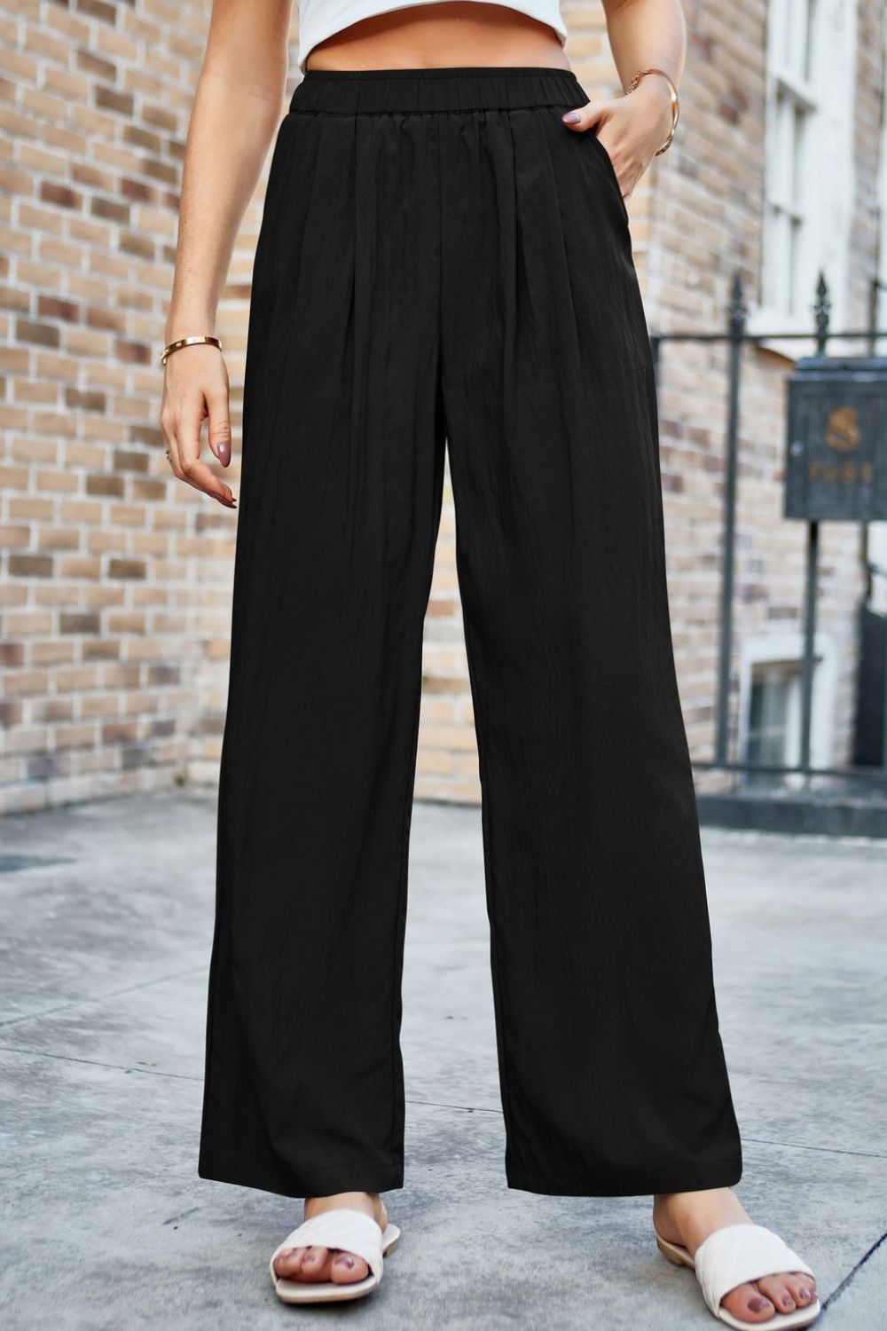 Mandy Elastic Waist Wide Leg Pants