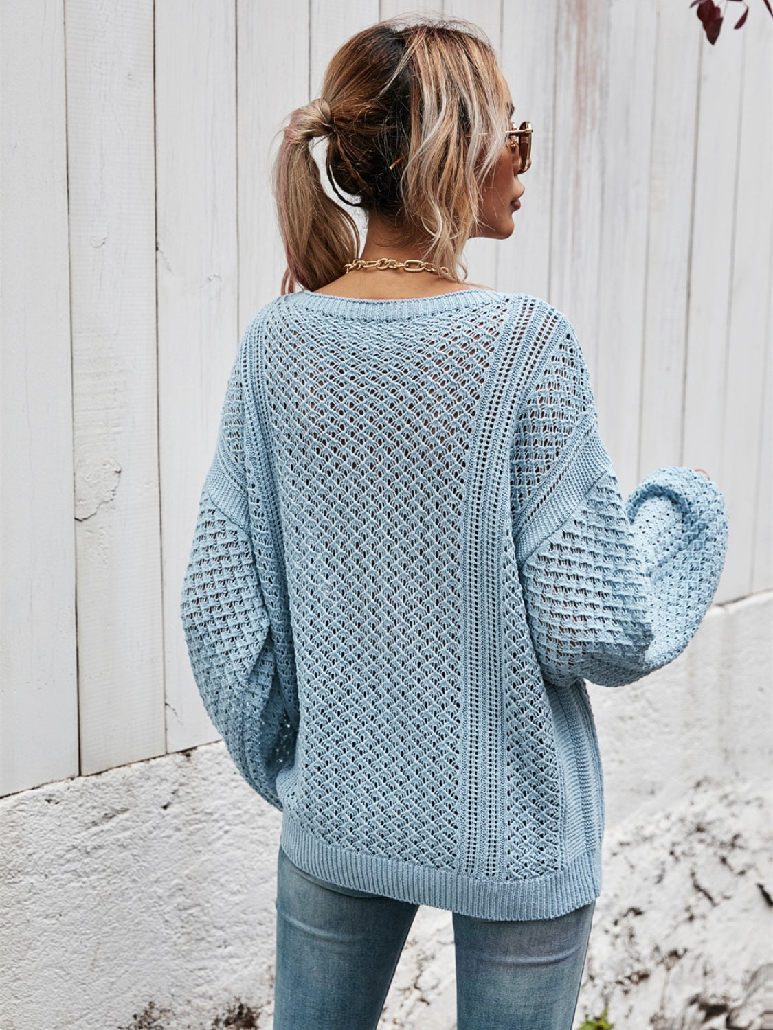 Angel Wings V-Neck Dropped Shoulder Sweater