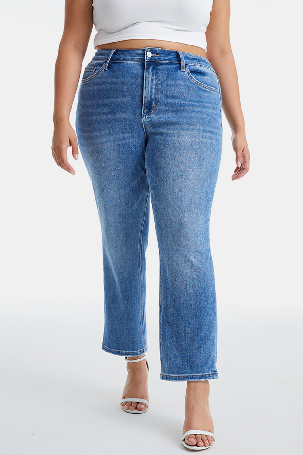 BAYEAS Full Size High Waist Raw Hem Straight Jeans