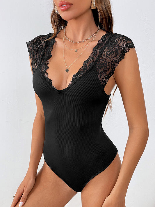 Perfee Lace Detail V-Neck Sleeveless Bodysuit