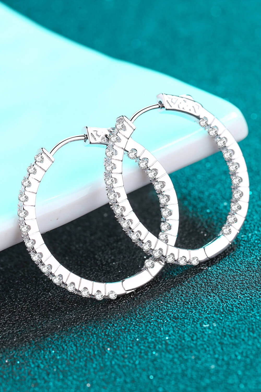 Moissanite Rhodium-Plated Hoop Earrings