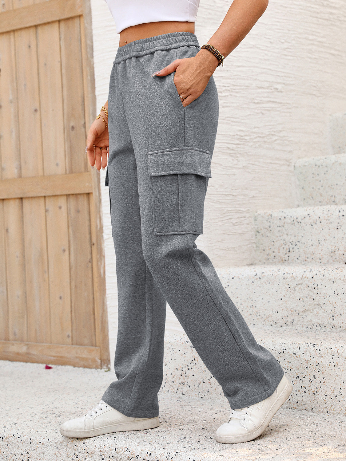 Mandy Elastic Waist Pants with Pockets