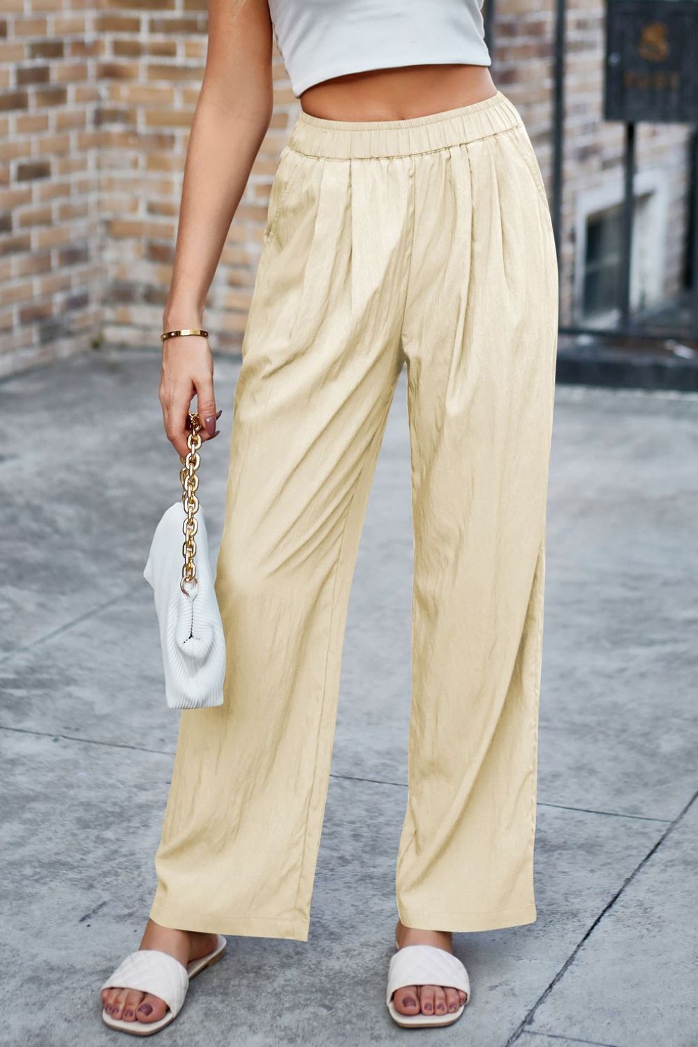 Mandy Elastic Waist Wide Leg Pants