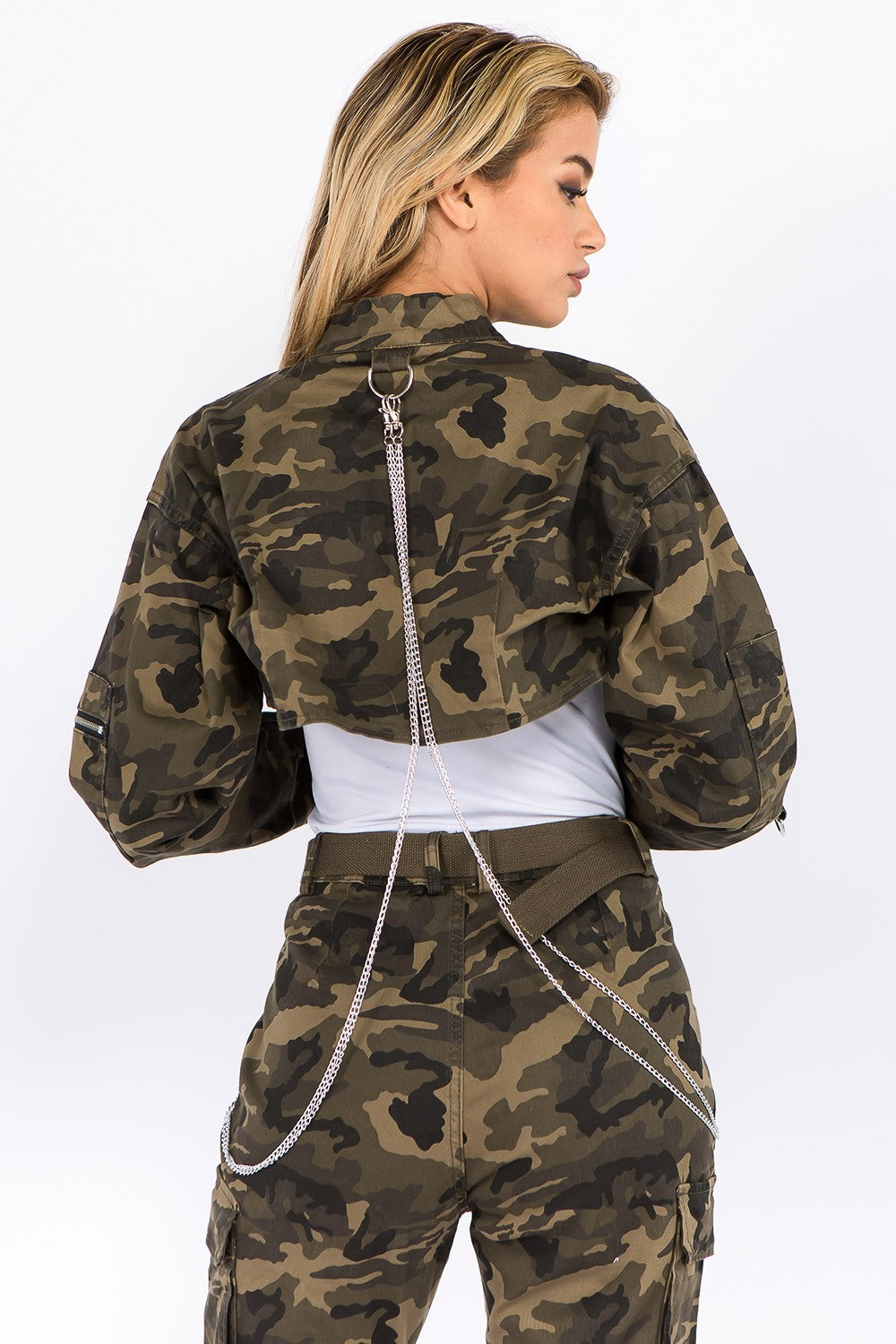 American Bazi Camouflage Cropped Jacket with Chains