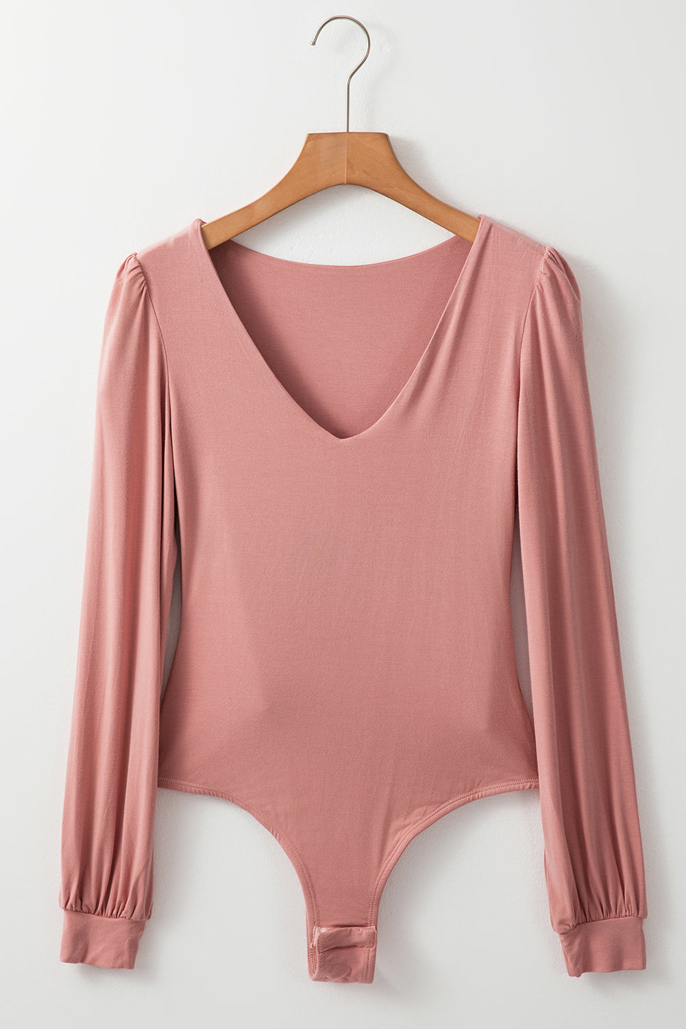 Fushia Plain V neck Long Sleeve Casual Bodysuit