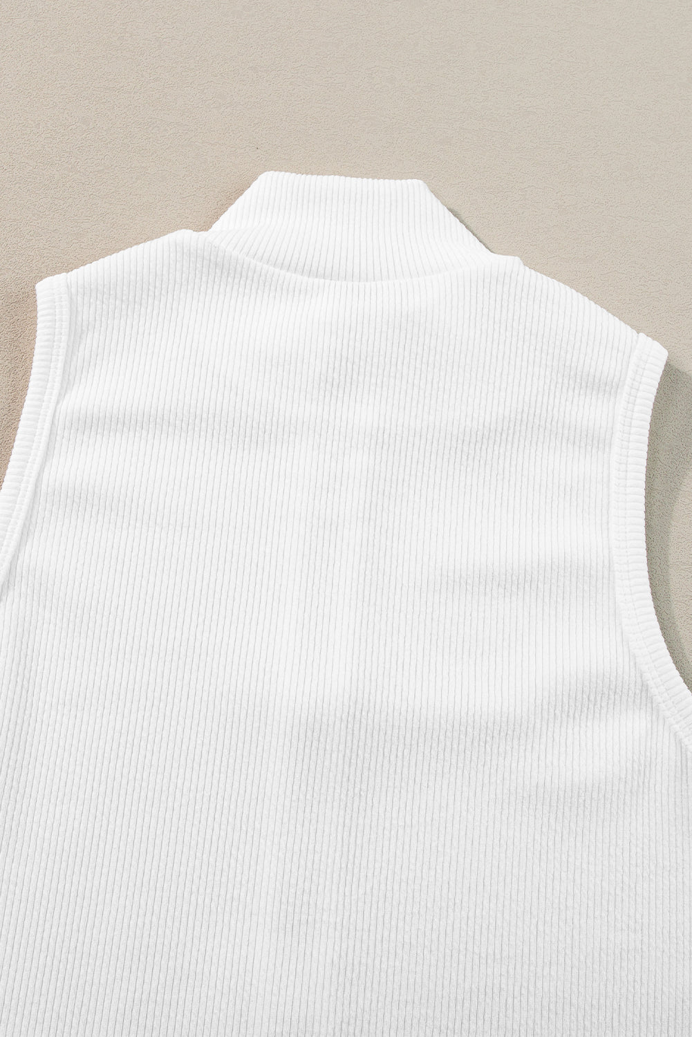 White Zip up Mock Neck Ribbed Sleeveless Bodysuit