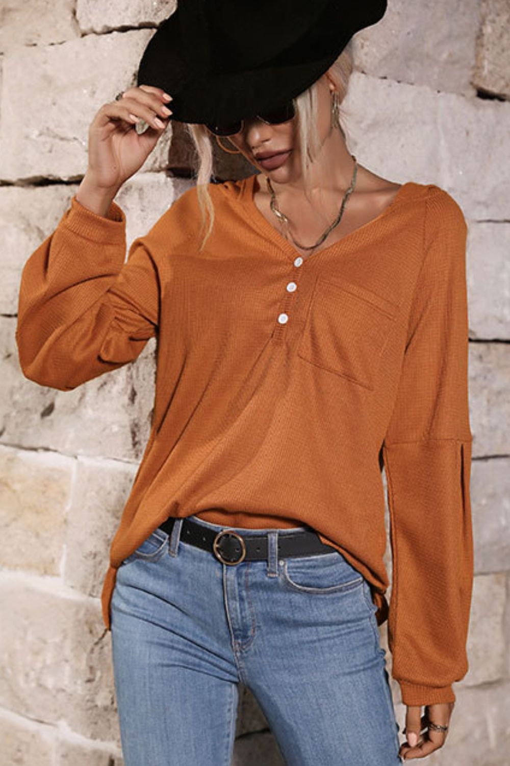 Perfee Long Sleeve High-Low Hoodie