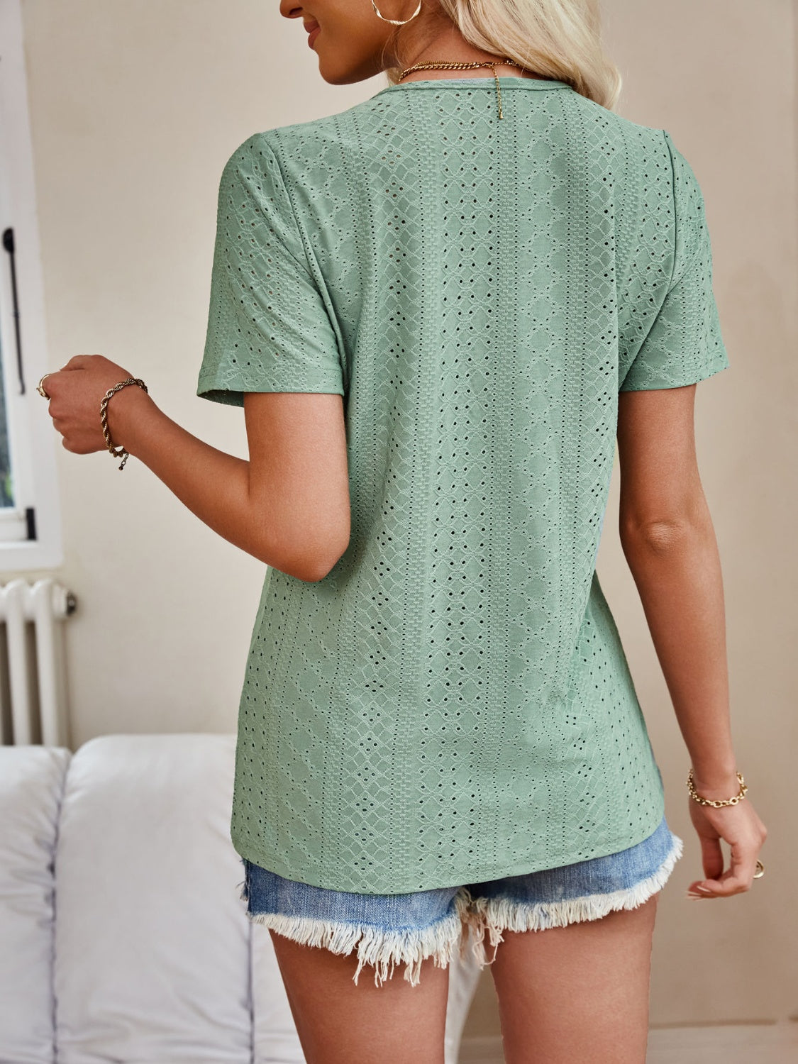 Lovelet Eyelet V-Neck Short Sleeve Top