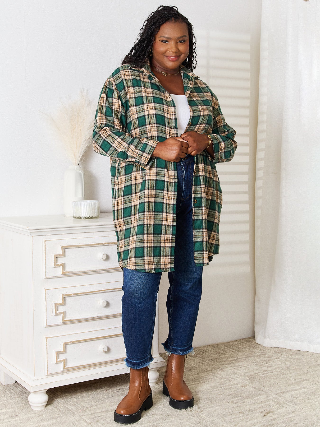 Mandy Plaid Collared Neck Long Sleeve Shirt