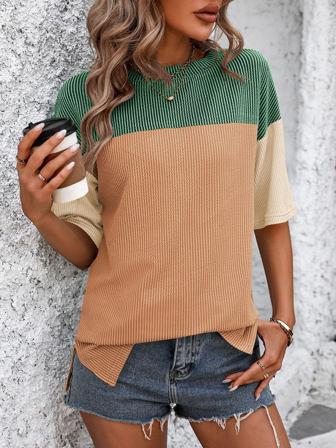 Mandy Color Block Round Neck Half Sleeve T-Shirt