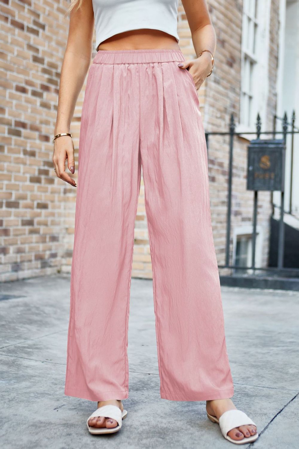 Mandy Elastic Waist Wide Leg Pants