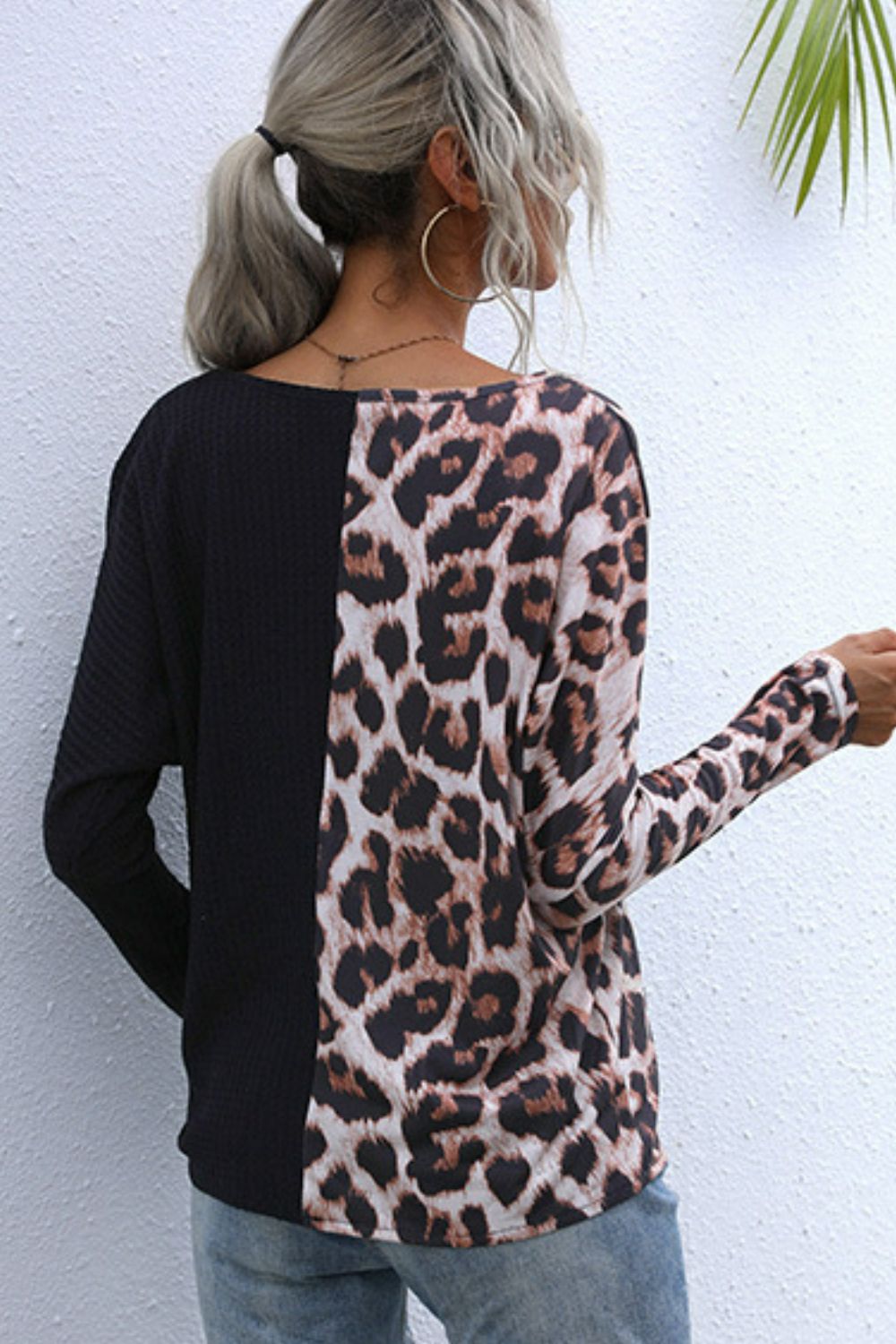 Perfee Leopard V-Neck Tie Front Top