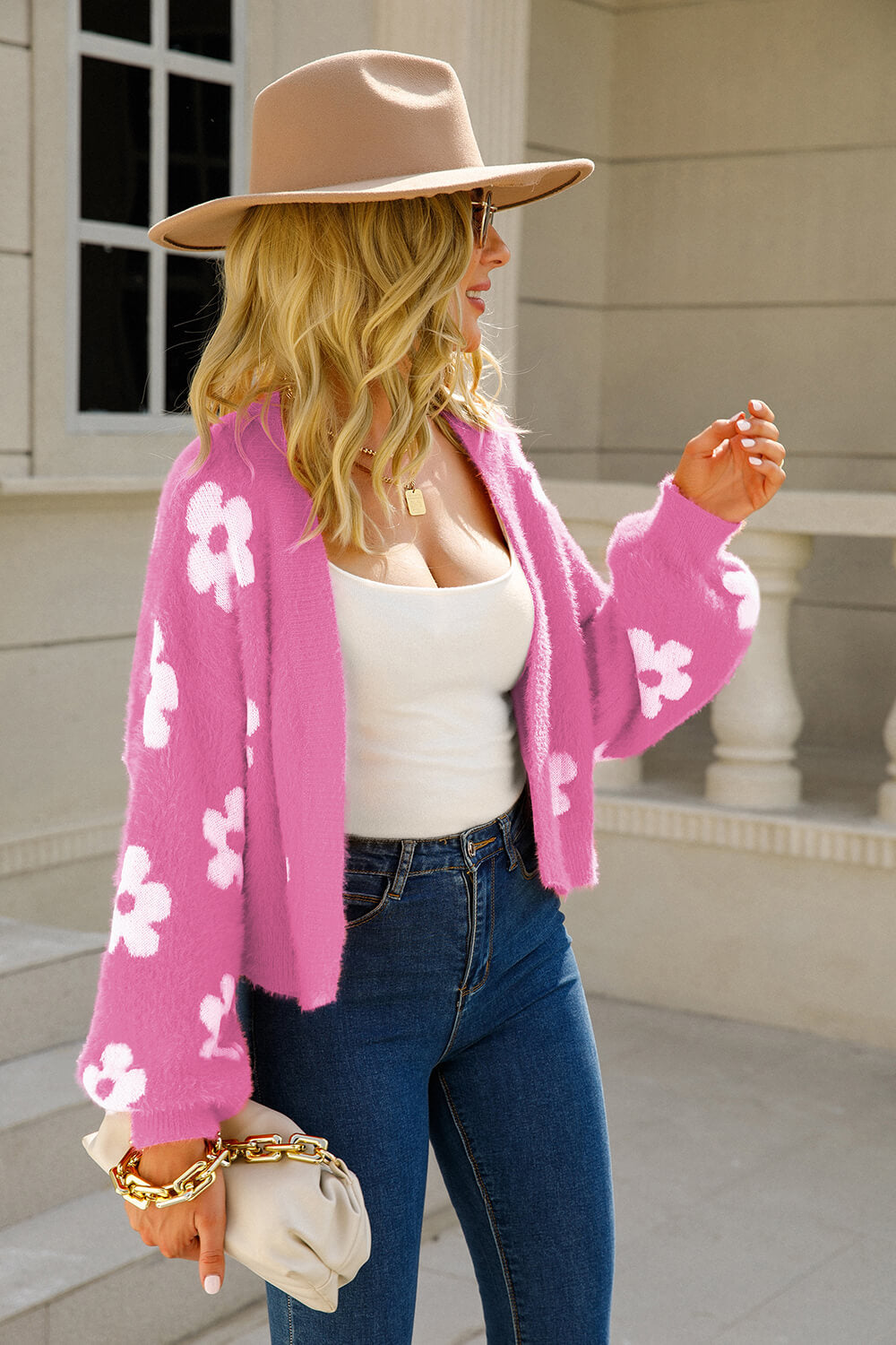 Angel Wings Floral Open Front Fuzzy Cardigan