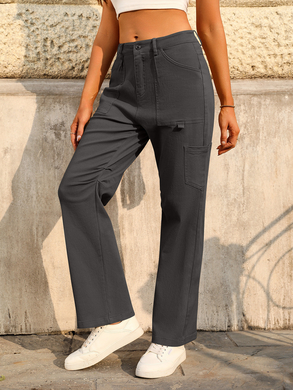 Mandy Mid-Rise Waist Pants with Pockets