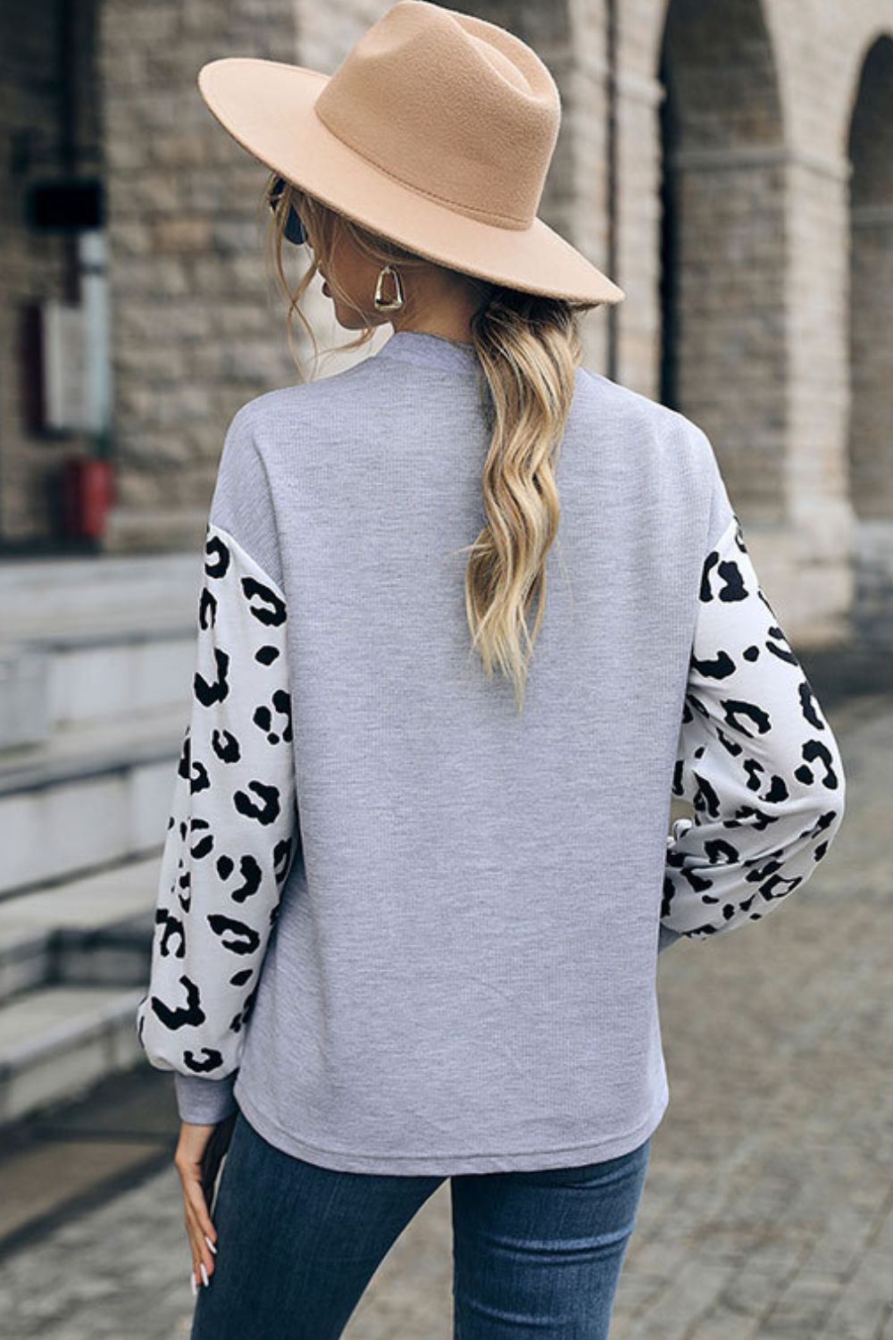 Perfee Leopard Print Cutout Long Sleeve Tee