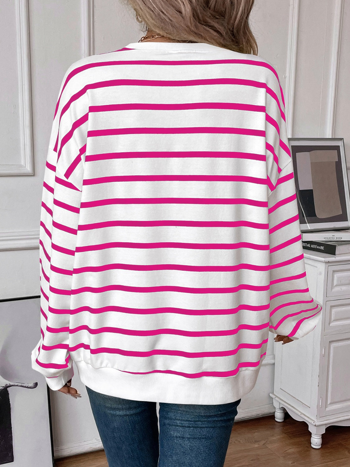 Lovelet Striped Round Neck Long Sleeve Sweatshirt